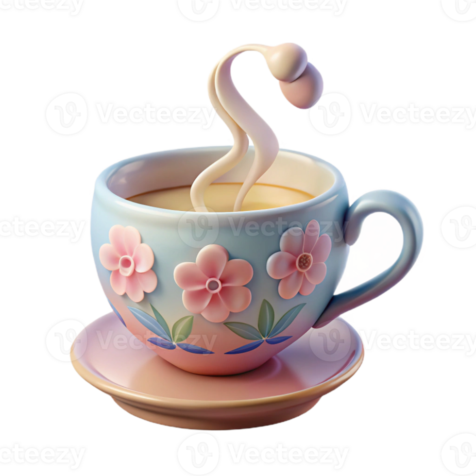 3d Rendered Teacup with Floral Design png