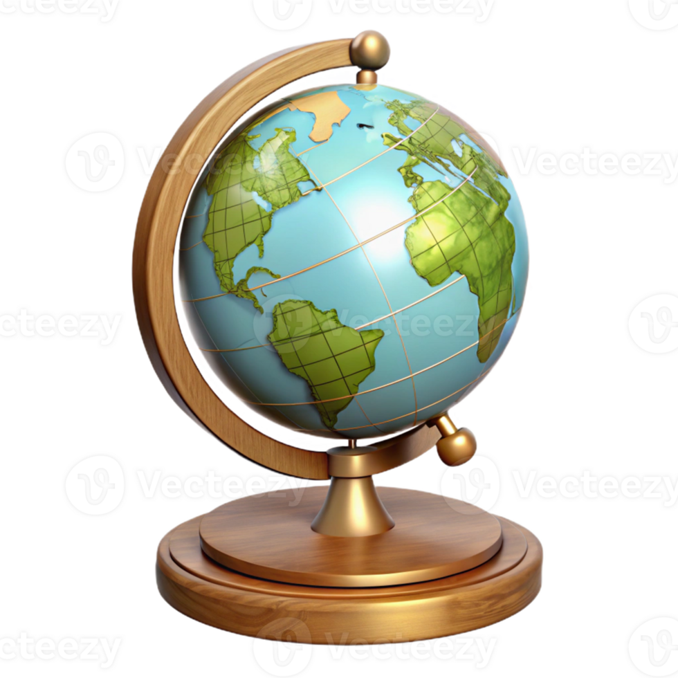 3D Render of a Wooden Globe png