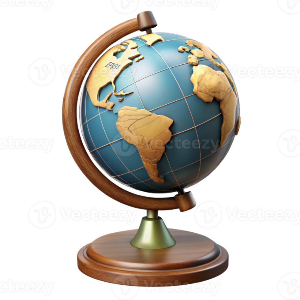 3D Globe Render with Wooden Stand png