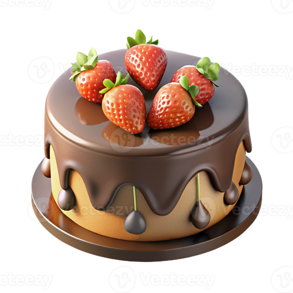 Chocolate Cake 3D Render with Strawberries png