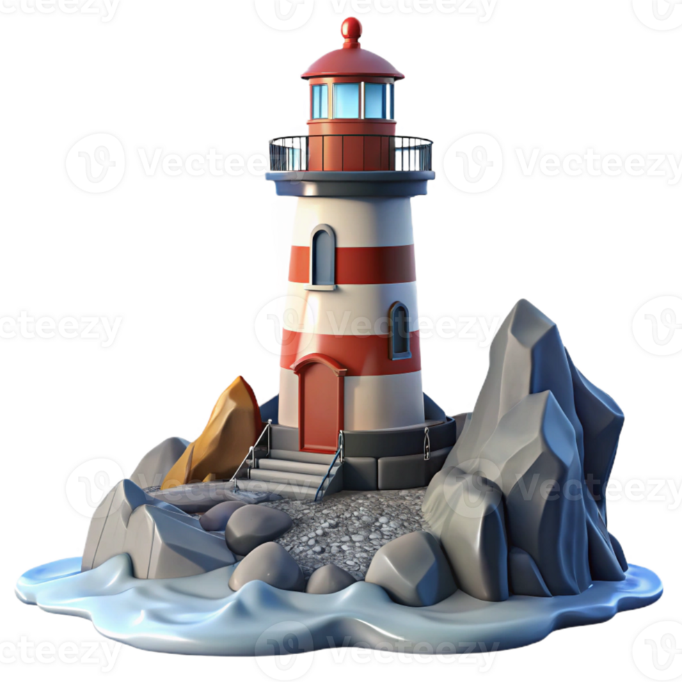 Cartoon Lighthouse 3D Render png