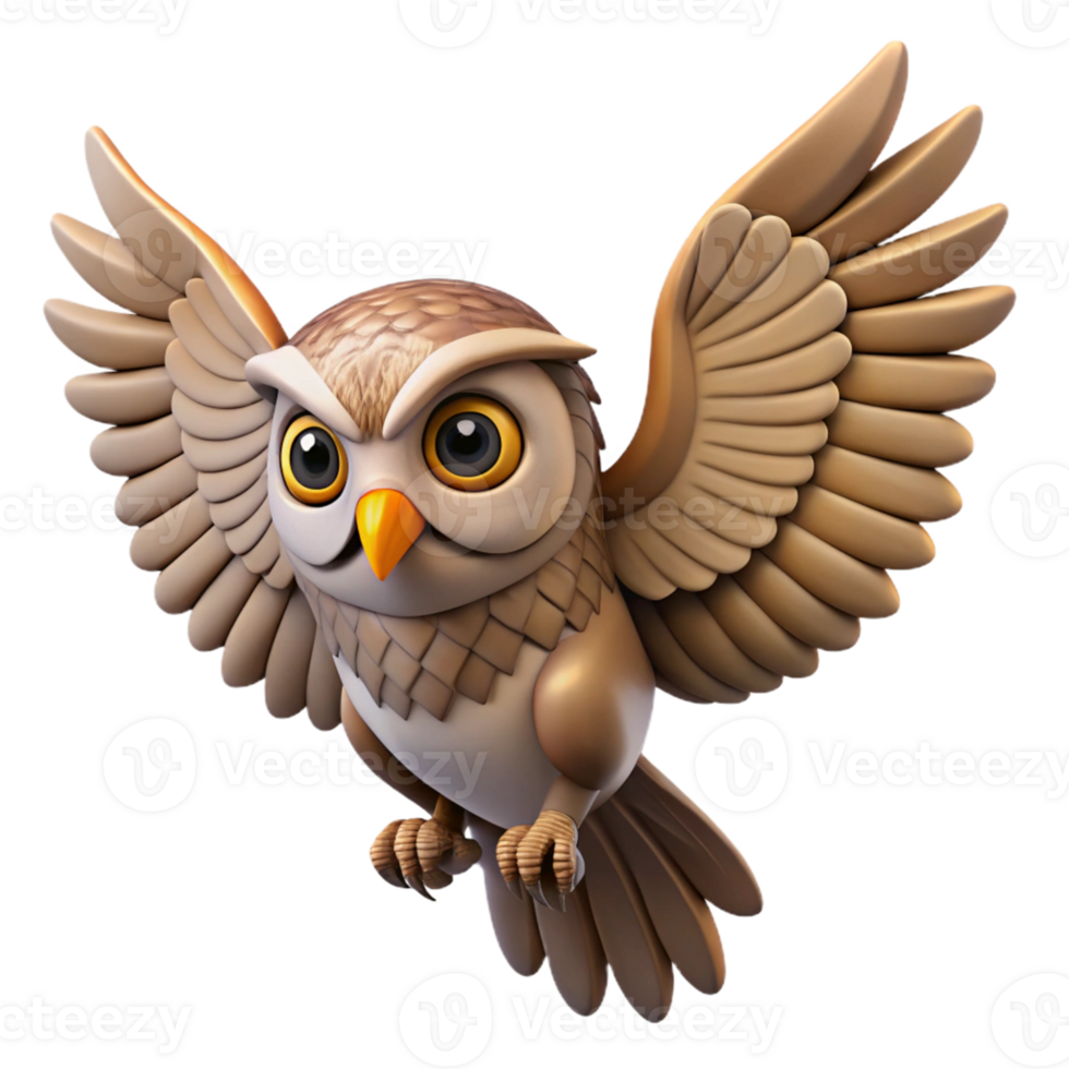 3D Owl Illustration with Spread Wings png