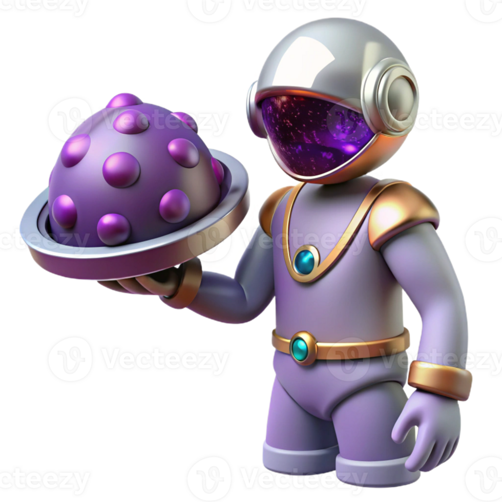3D Illustration of an Astronaut Holding a Purple Sphere png