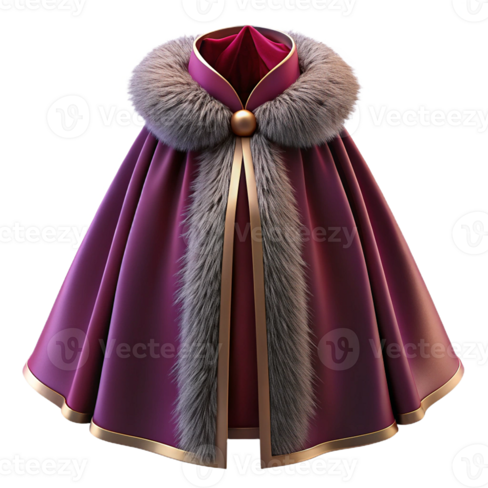 3D Render Fur Trimmed Cloak Purple Gold png