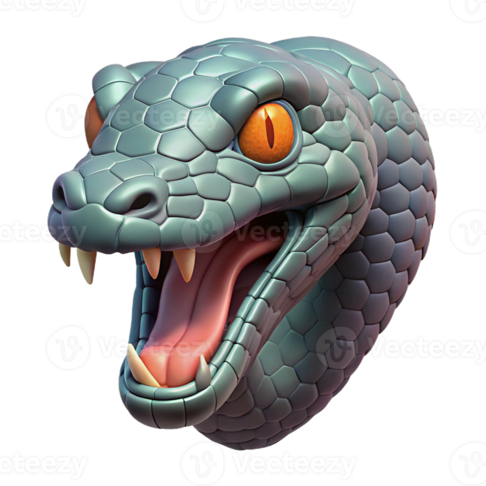 3D Render of Snake Head with Open Mouth png