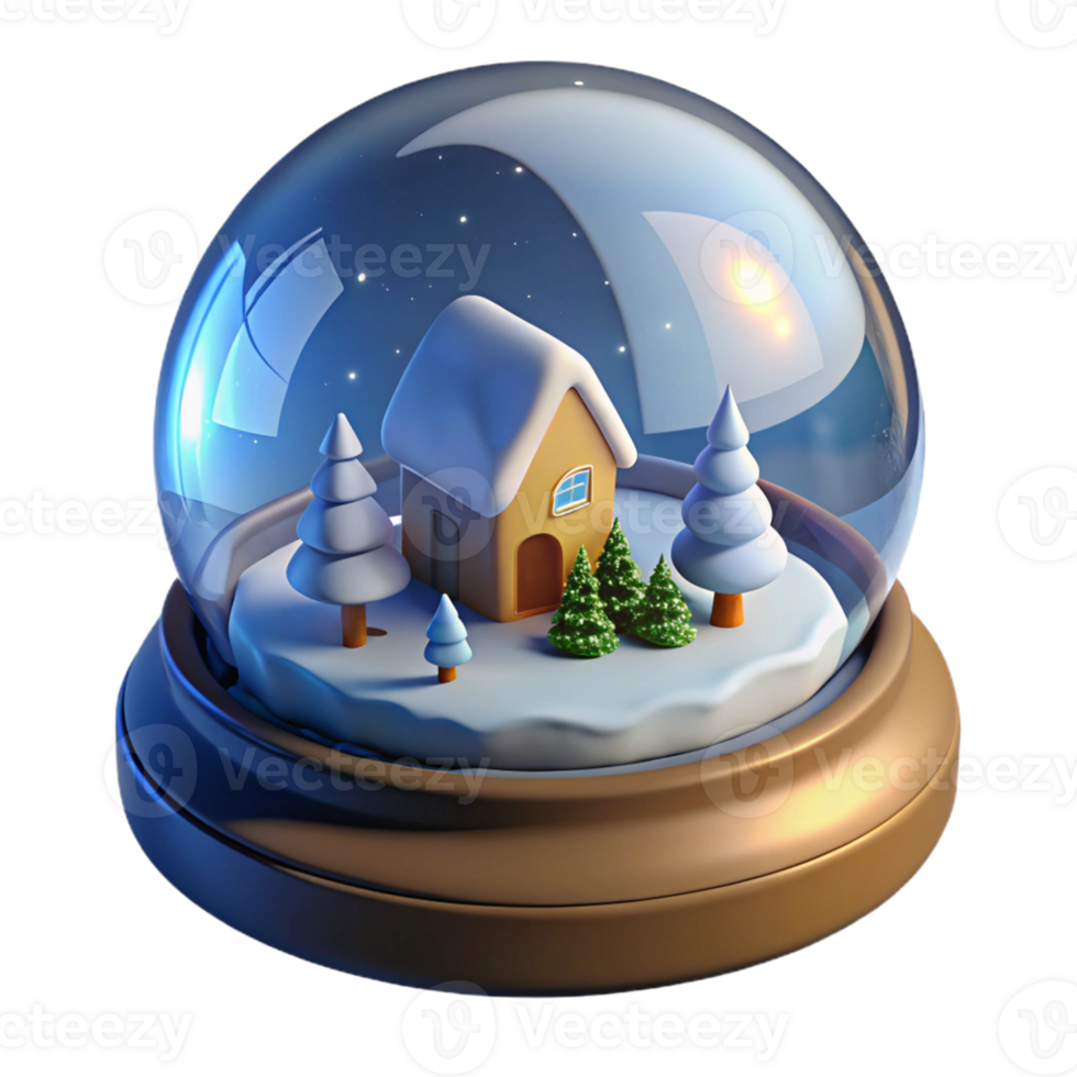 3D Snow Globe Illustration with a Small House png