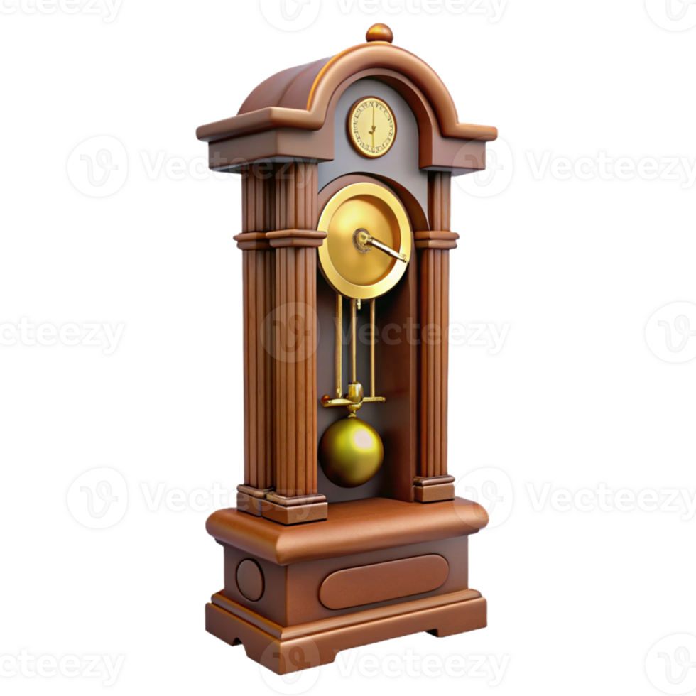 Wooden Grandfather Clock 3D Model png