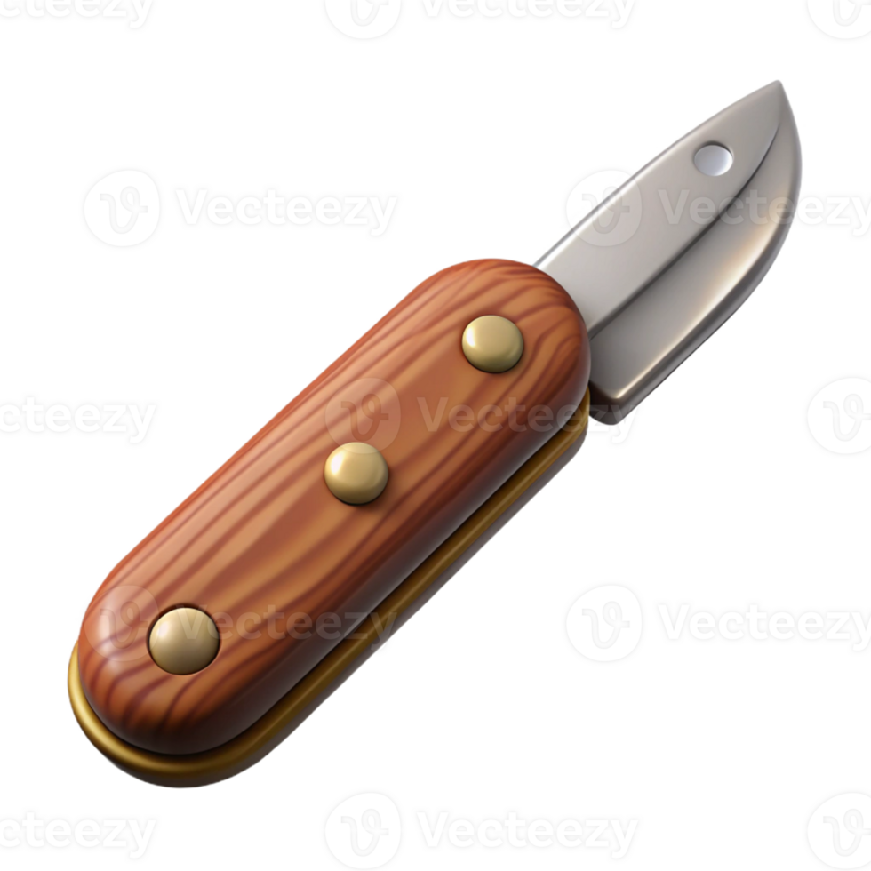 3D Render of a Wooden Pocket Knife png