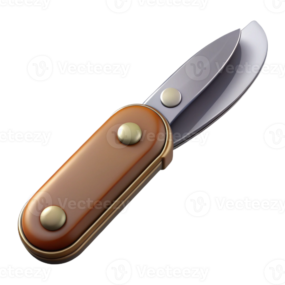 Folding Knife with Brown Handle and Metal Blade png