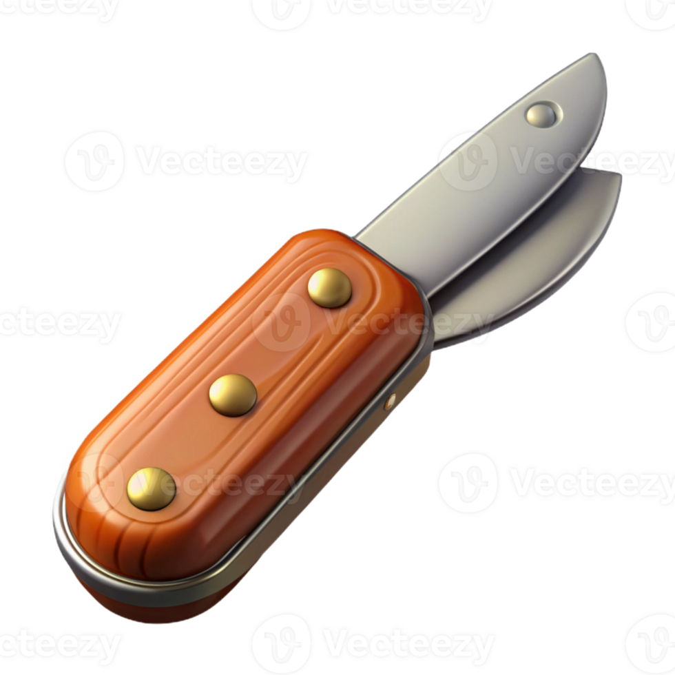 3D Illustration of Folding Knife with Wooden Handle png