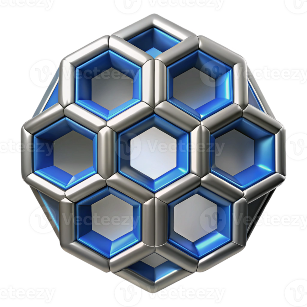 Abstract 3D Design Hexagon Pattern with Blue and Silver png