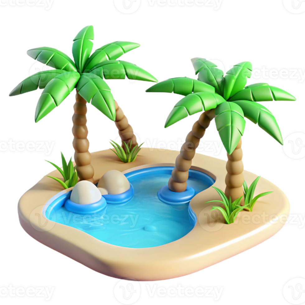 3D Cartoon Tropical Island with Palm Trees and Pool png