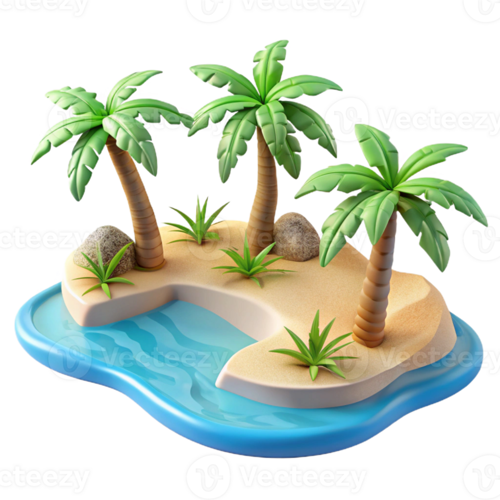 3D Tropical Island Scene with Palm Trees png