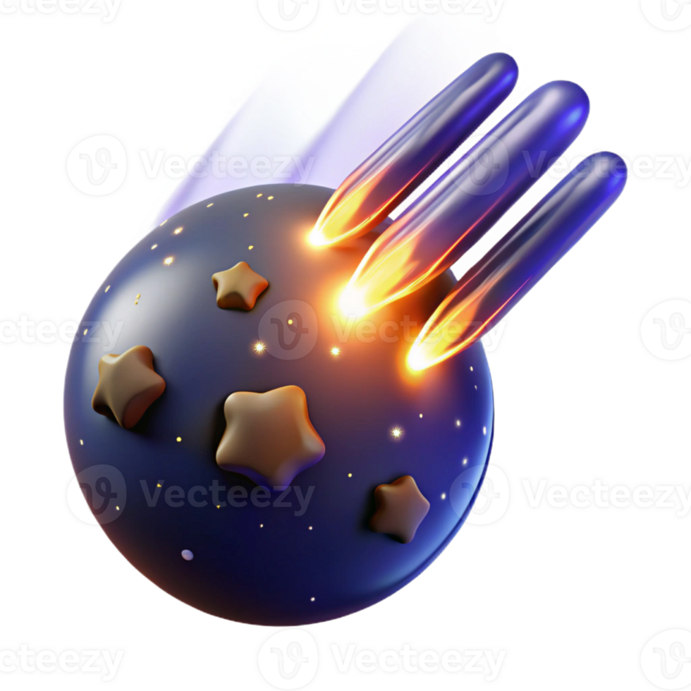 3D Render of a Planet with Shooting Stars png