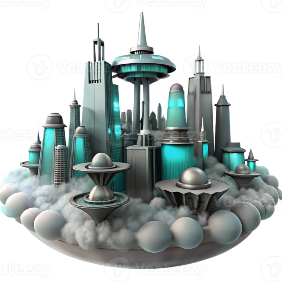 Futuristic Cityscape with Flying Saucers png