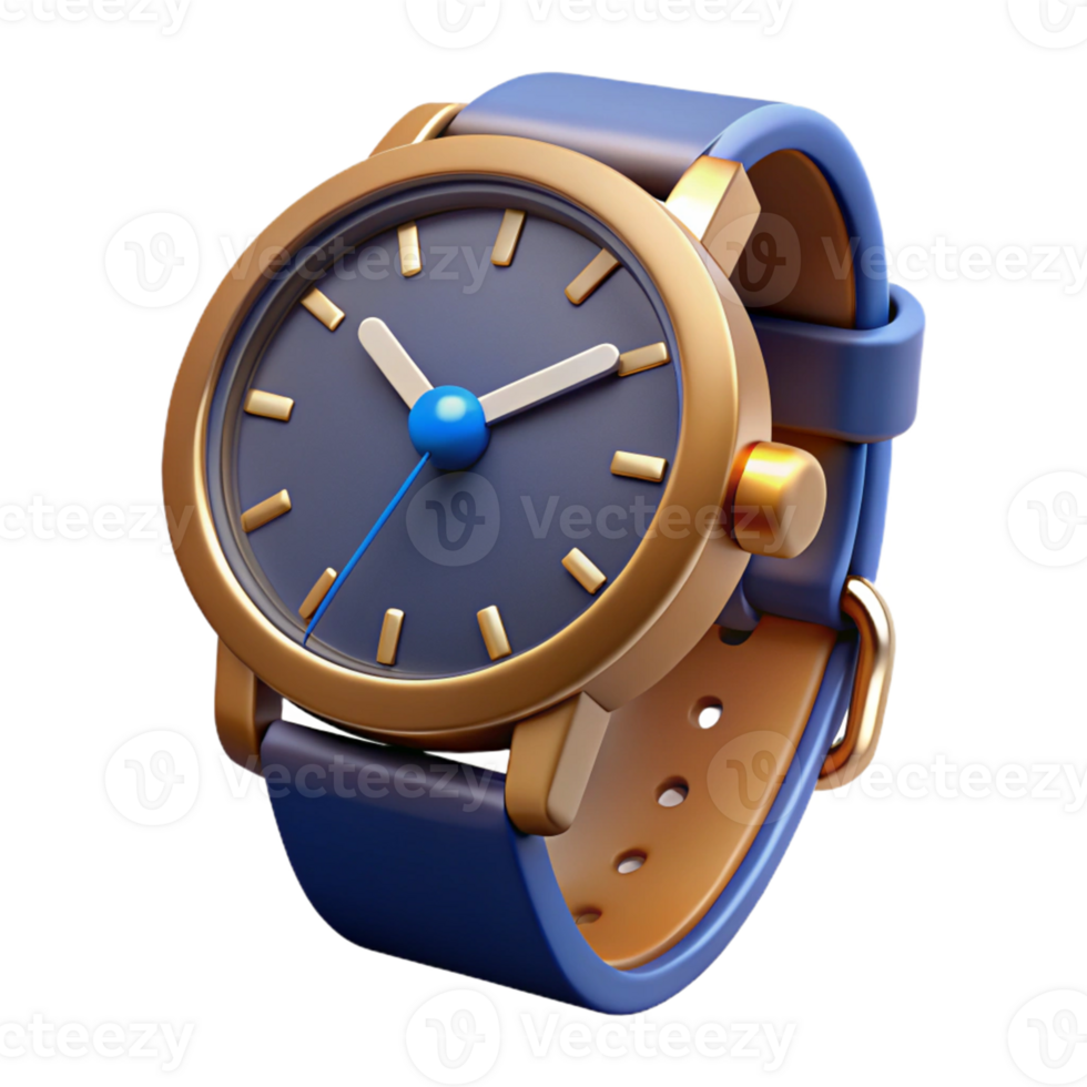 Blue Gold Wristwatch 3D Render png