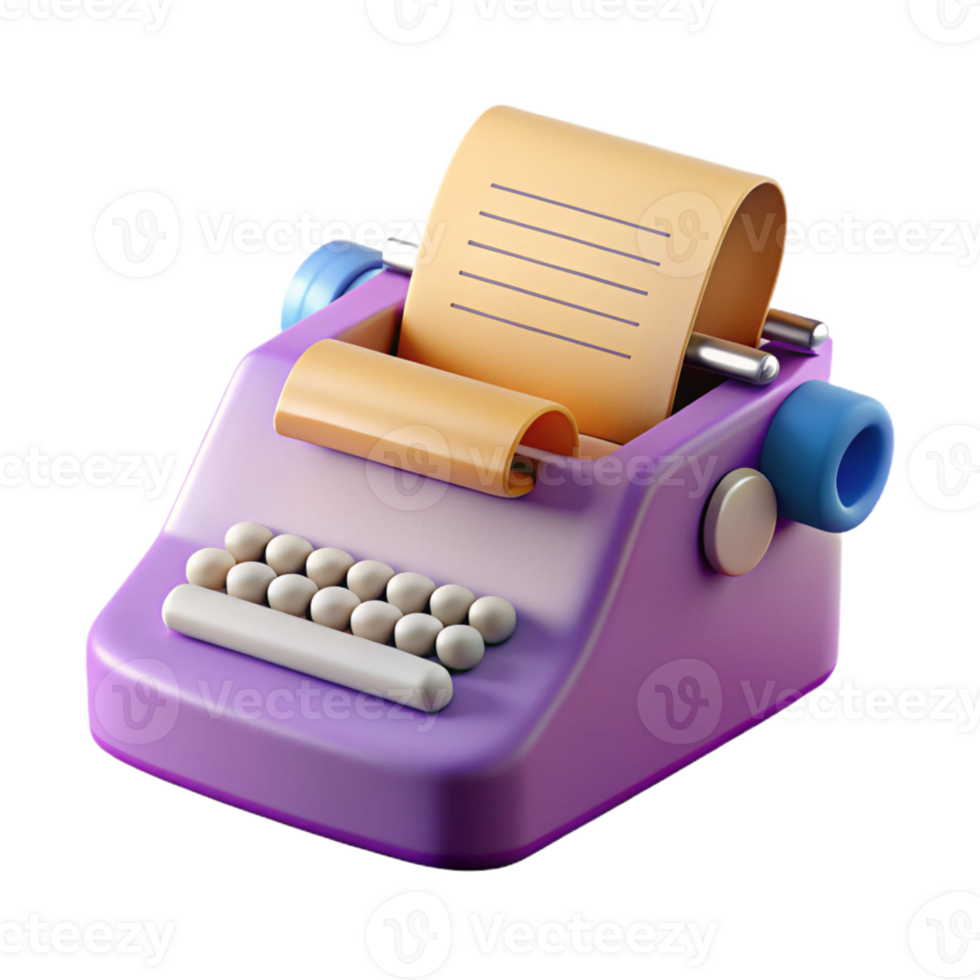 Purple 3D Typewriter Illustration png
