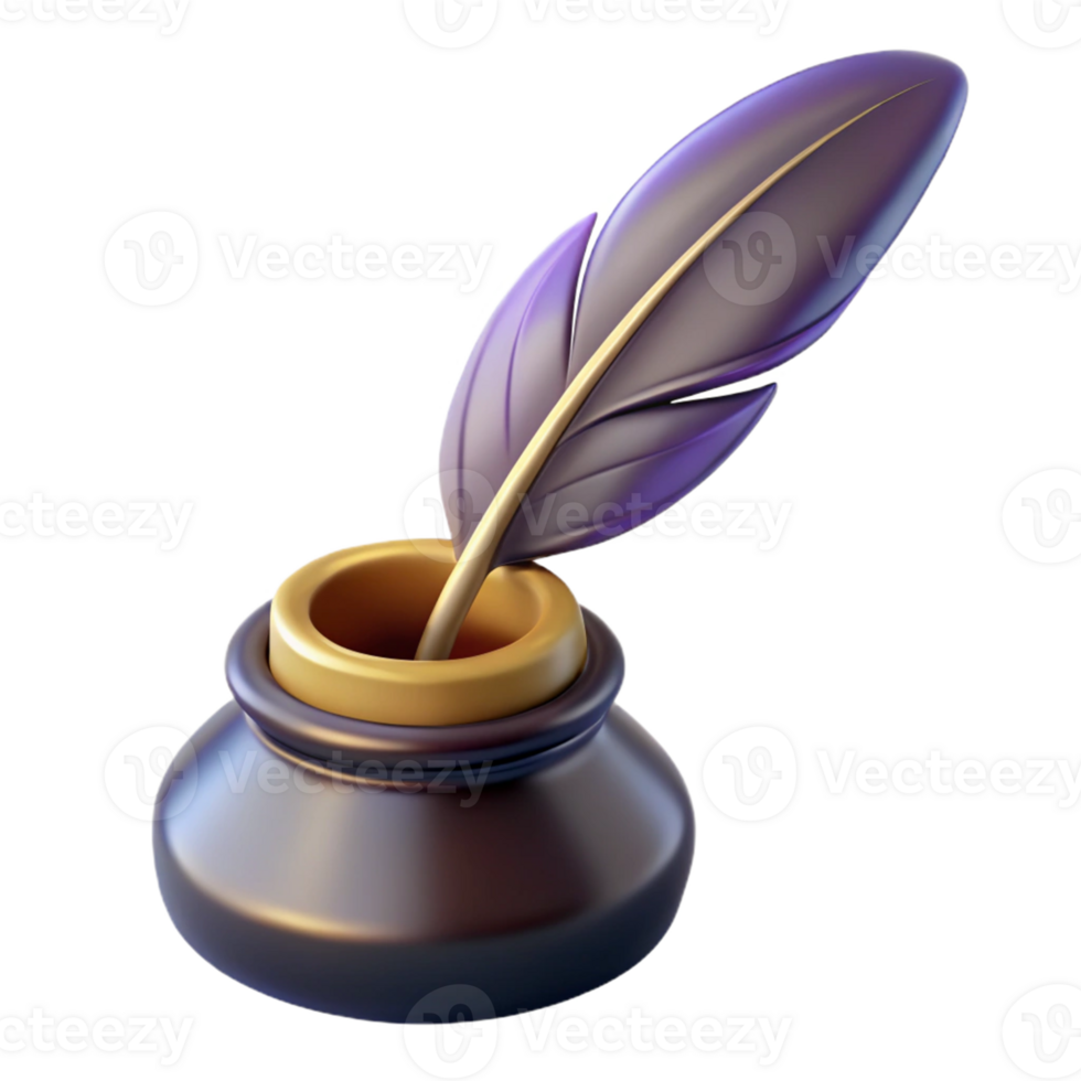 3D Render of a Quill Pen Inkwell png