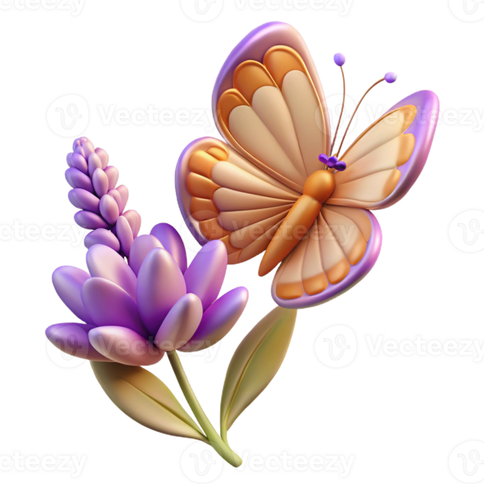3D Butterfly Flower Design png