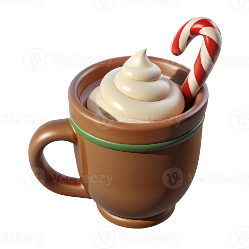 Whipped Cream and Candy Cane Mug 3D Illustration png