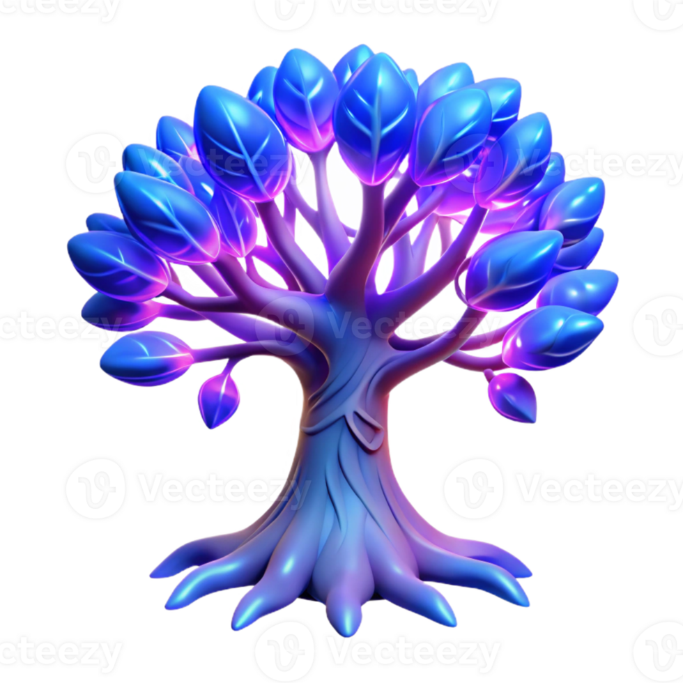 Blue Purple Glowing 3D Tree png