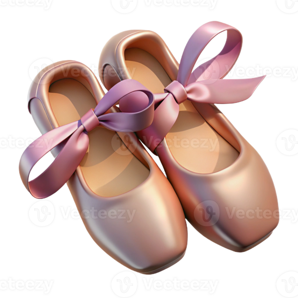 Pink Ballet Shoes with Bows 3D Illustration png