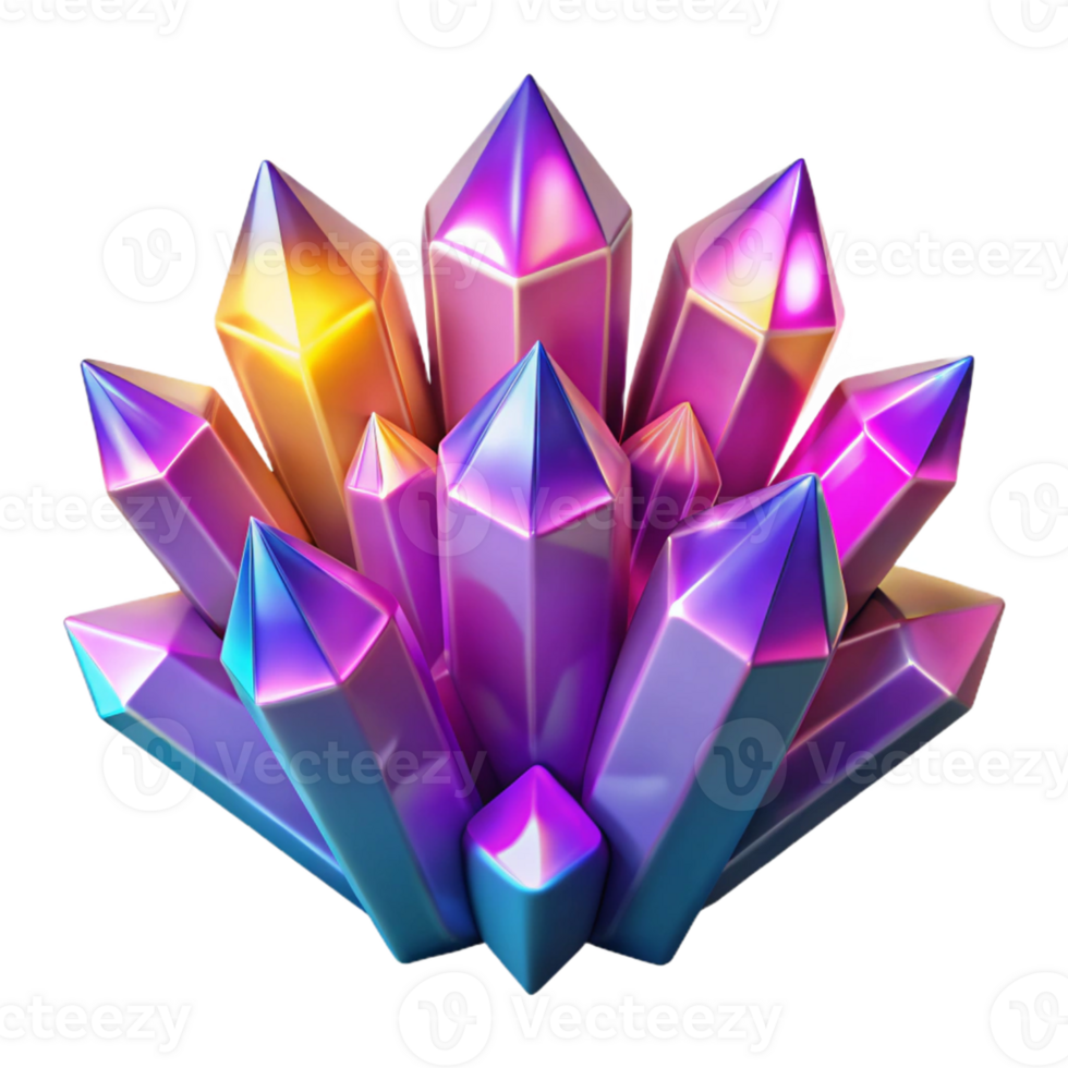 Iridescent Crystal Cluster 3D Render png