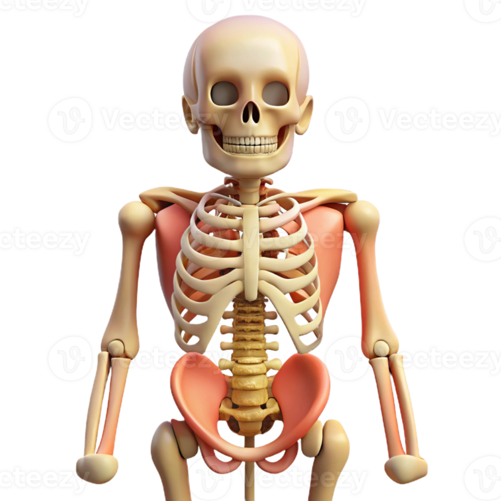 3D Cartoon Skeleton Illustration, Anatomy Model png