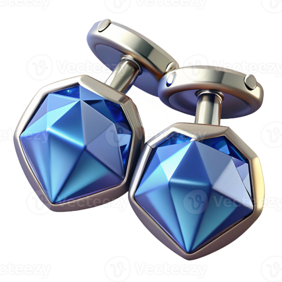 3D Render Blue Gem Cufflinks png