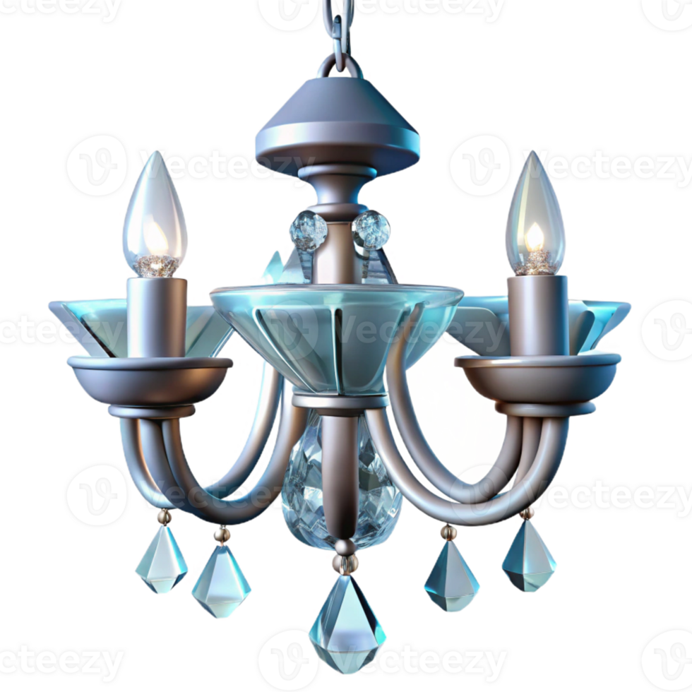 3D Render of a Blue Crystal Chandelier with Lights png
