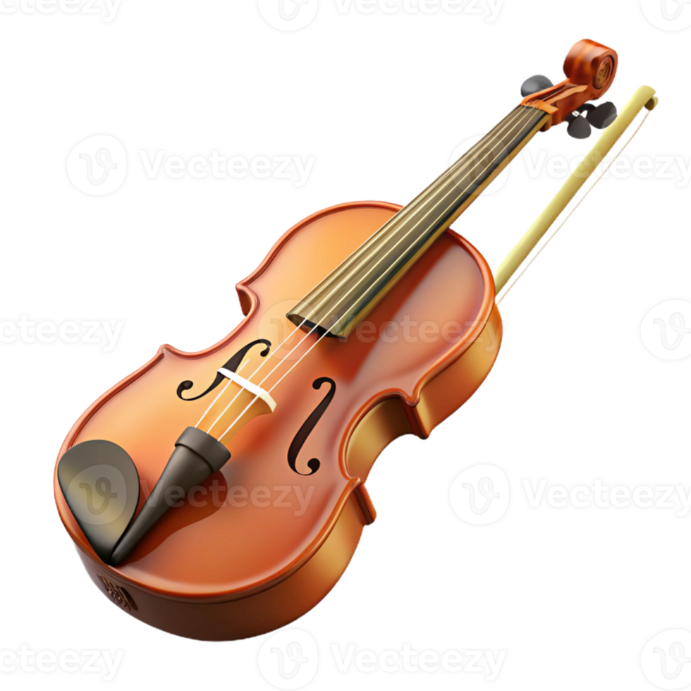 3D Violin with Bow Illustration png