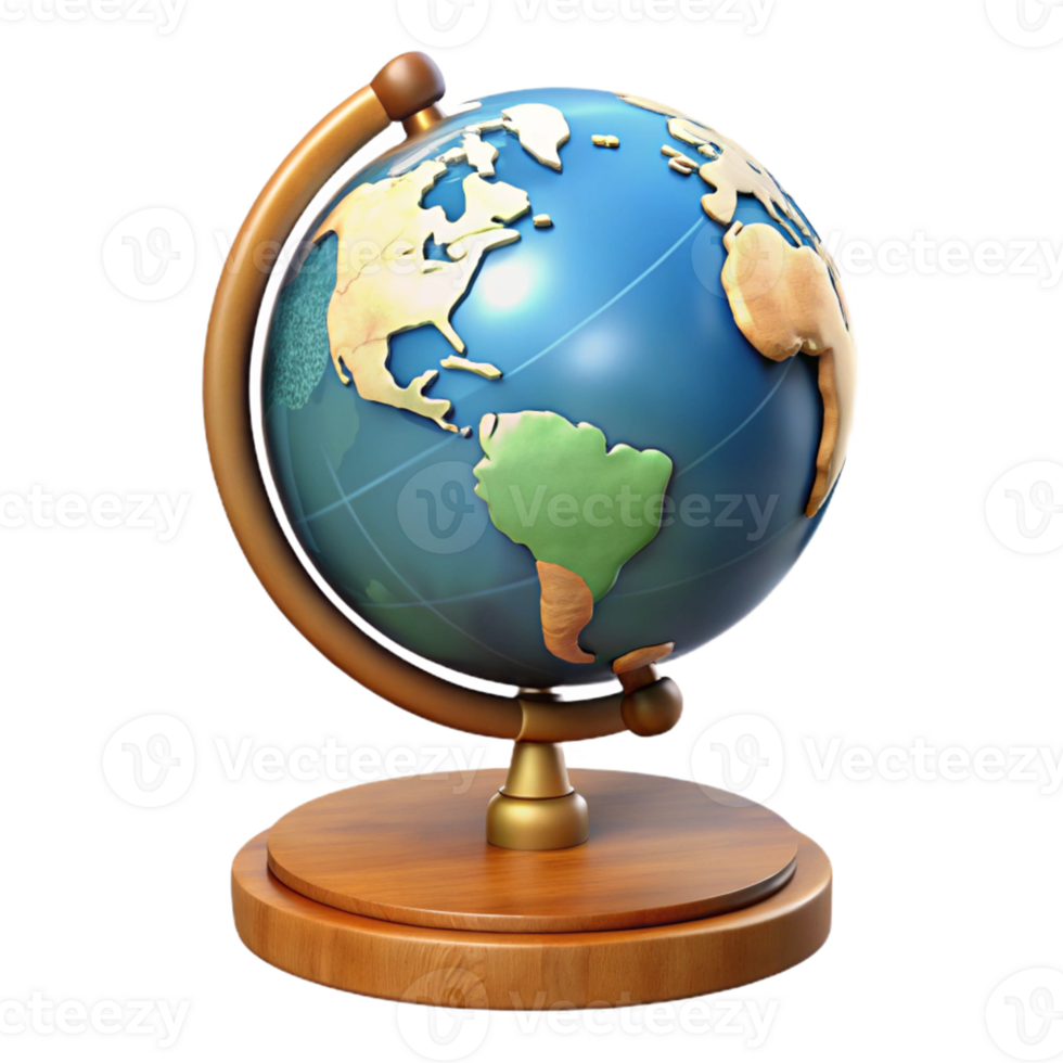 Wooden Globe with Continents png