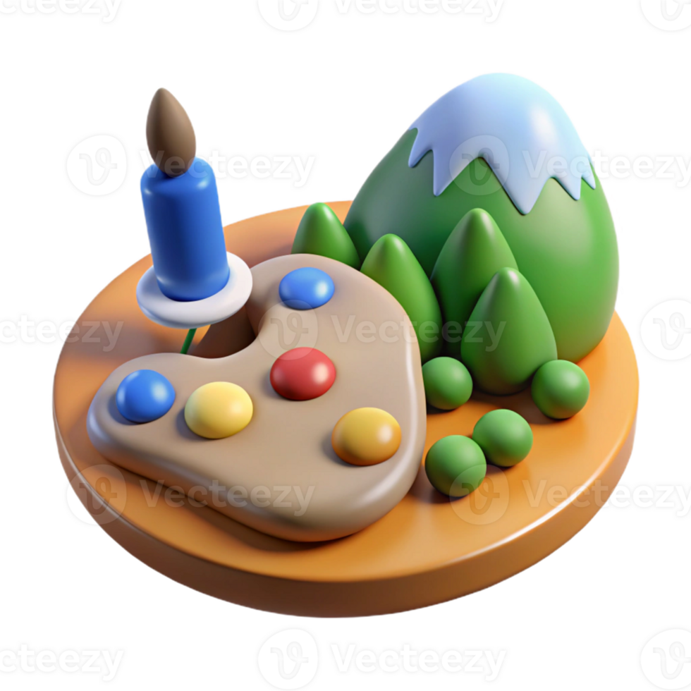 3D Cartoonish Landscape with Palette png