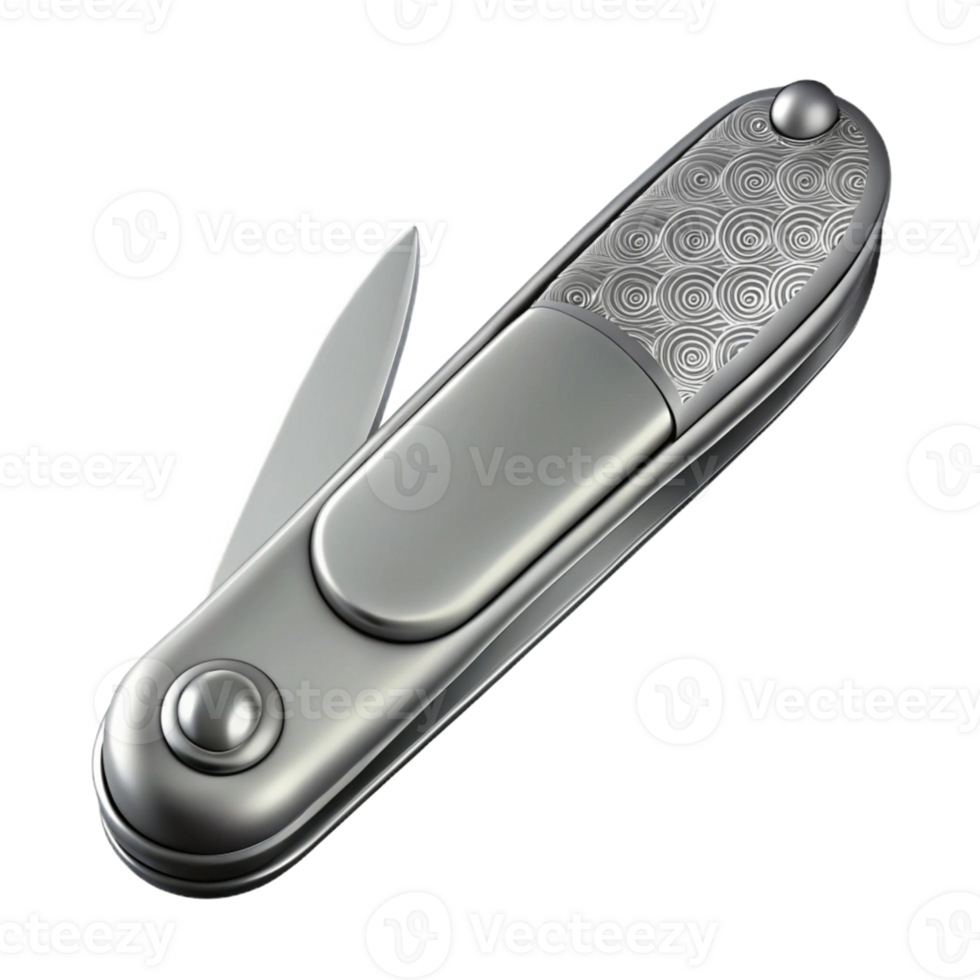Silver Pocket Knife with Swirling Design png