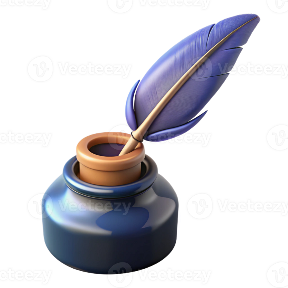 Inkwell and Quill A 3D Illustration png