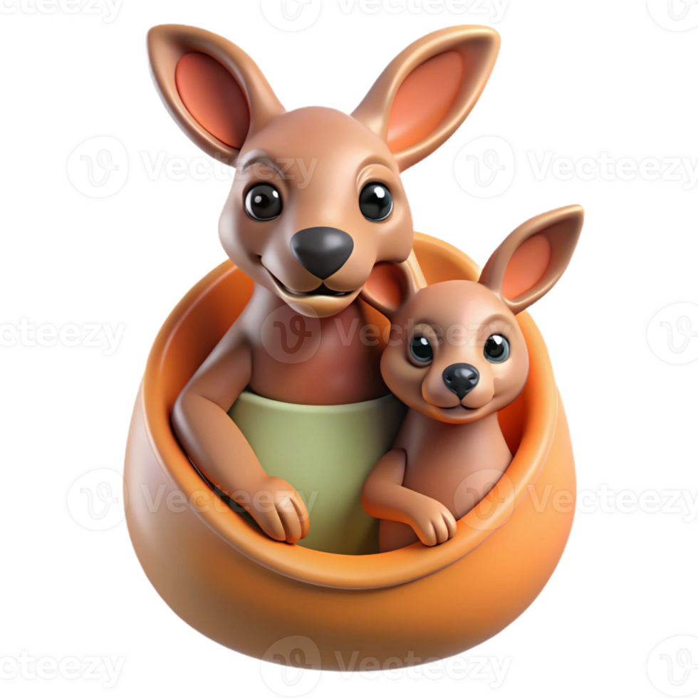 3D Illustration of Two Cute Kangaroos png