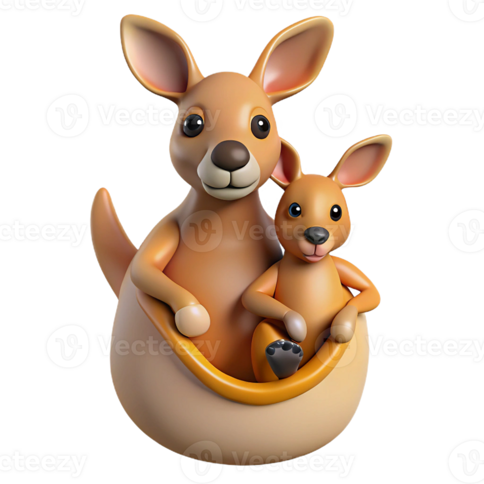 Cute Kangaroo Mom Baby 3D Model png