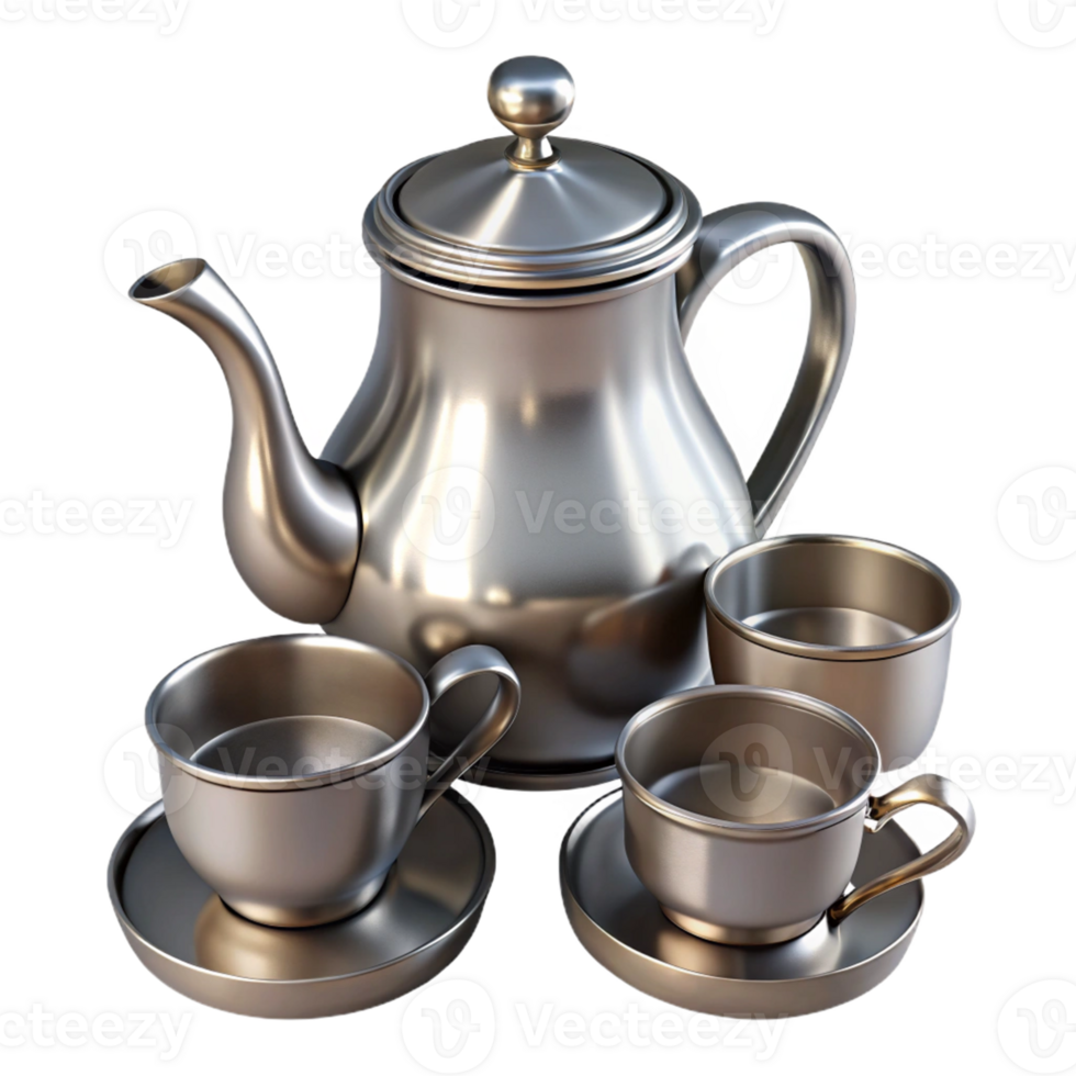 Metallic Teapot Cups Set png