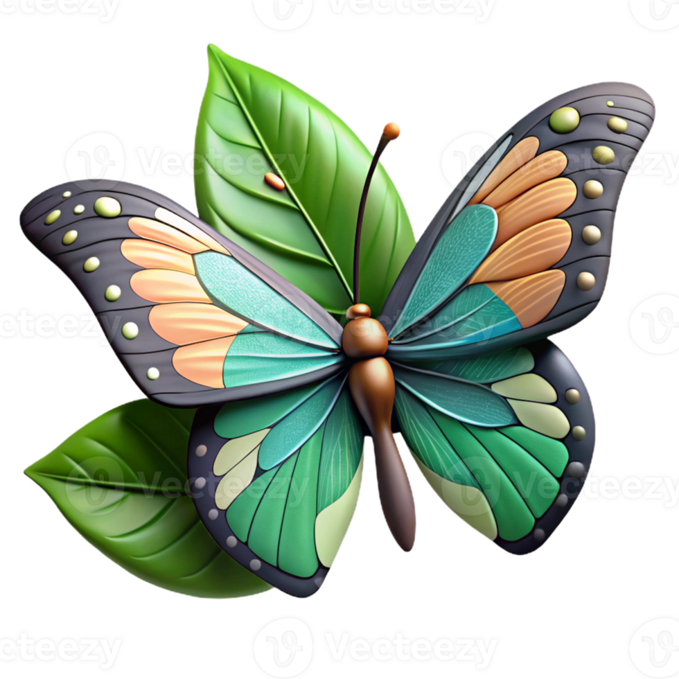 Colorful Butterfly with Green Leaves png