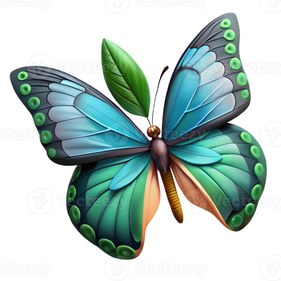 Blue Green Butterfly with Leaf png