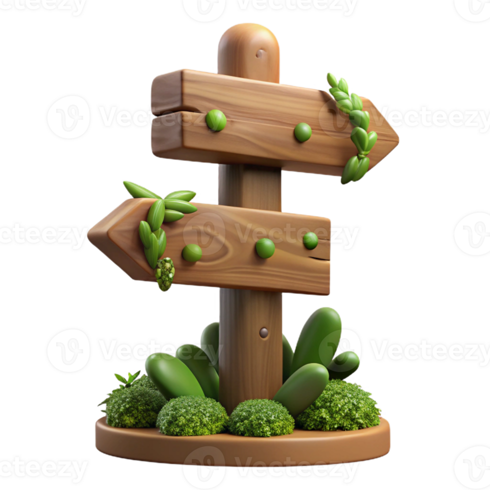 Wooden Signpost with Greenery png