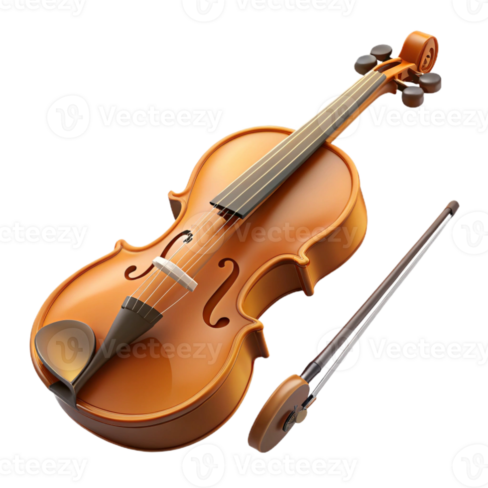 Violin with Bow 3D Rendering png