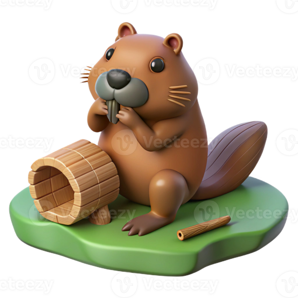 Adorable 3D Render of a Beaver png