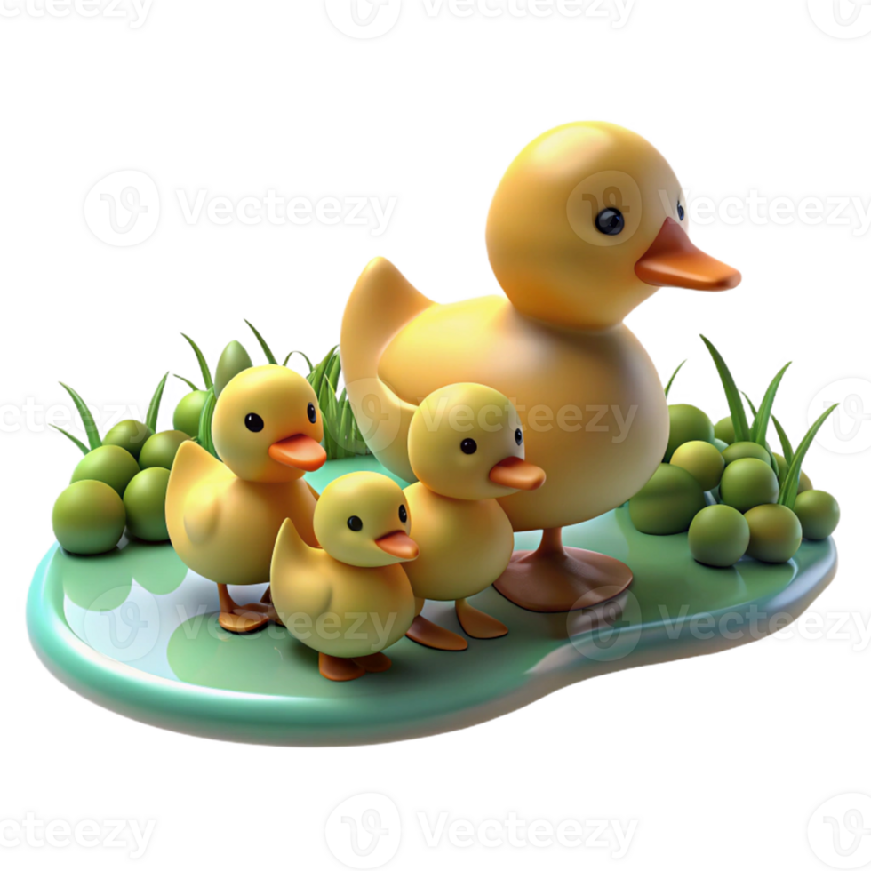 Cute 3D Duck Family Illustration png