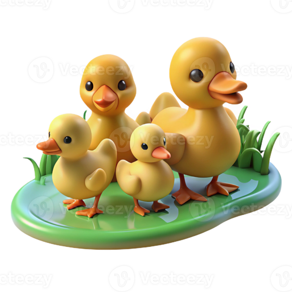 Cute 3D Ducklings Illustration png
