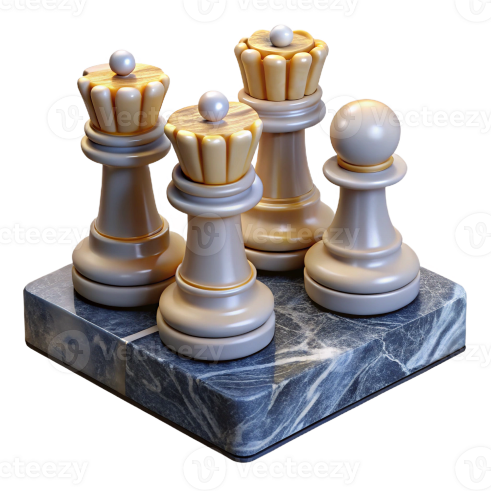 3D Render of Chess Pieces on Marble png