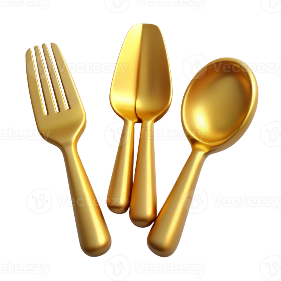 Golden Fork, Spoon, and Spatula Set png
