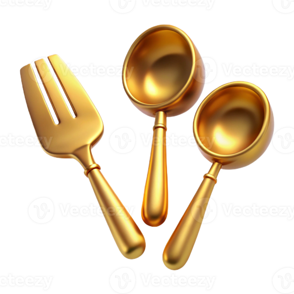 Golden Utensil Set Fork Spoons png