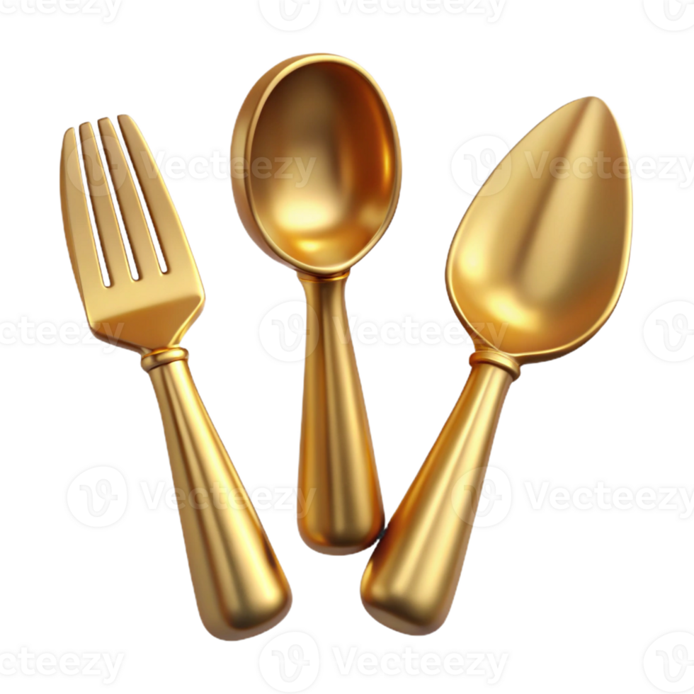 Golden Fork, Spoon, and Serving Spoon png