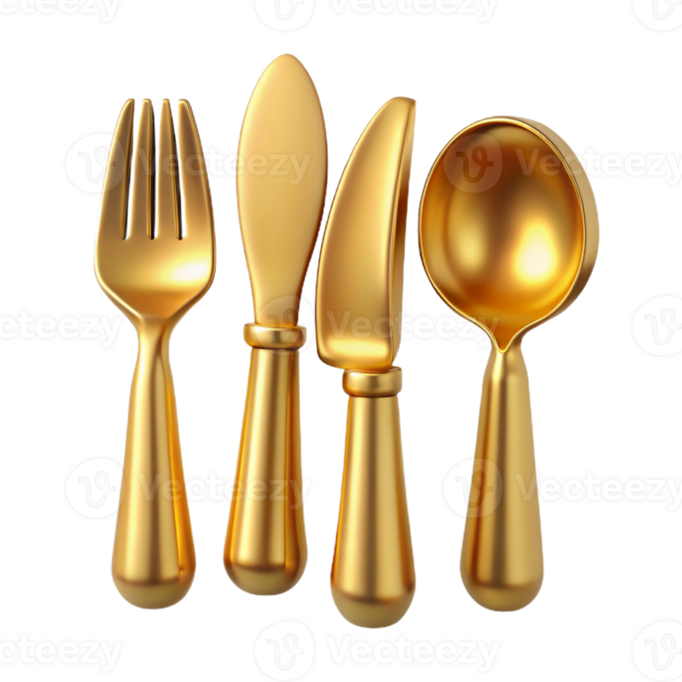 Golden Utensils Fork, Knife, Spoon png